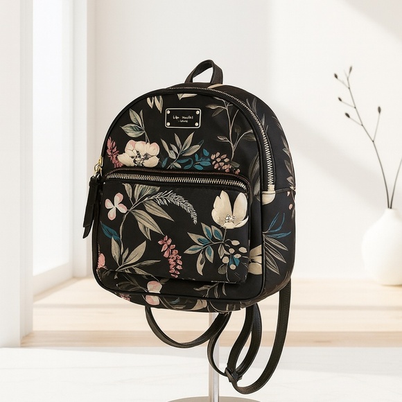 Kate Spade New York Mini Floral Backpack Black Botanical Print Chic Everyday - Picture 1 of 8
